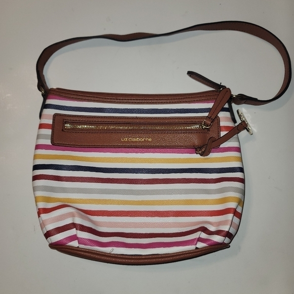 Liz Claiborne Stripe Leather Shoulder Bag Y2k - Picture 2 of 7